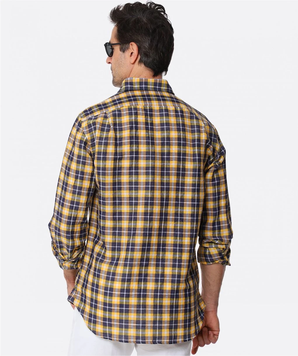 Fitted Body Linen Cotton Check Shirt 5 Fitted Body Linen Cotton Check Shirt - Image 3